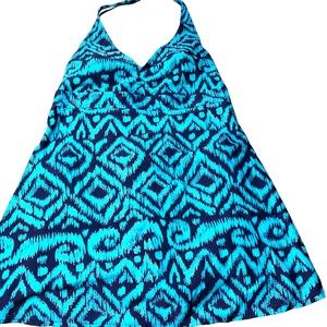 Islander Bathing Suit Size 18 Blue, Sparkly Silver One Piece Skirted Halter Top